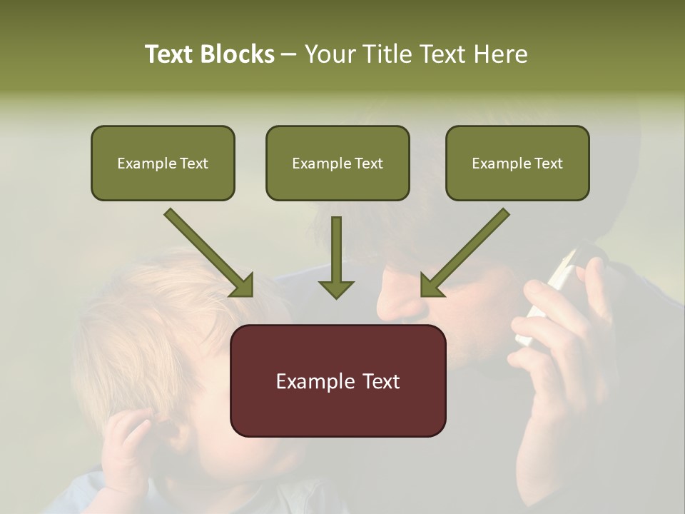 A Young Son Mimics His Father Who Is Talking On His Mobile PowerPoint Template