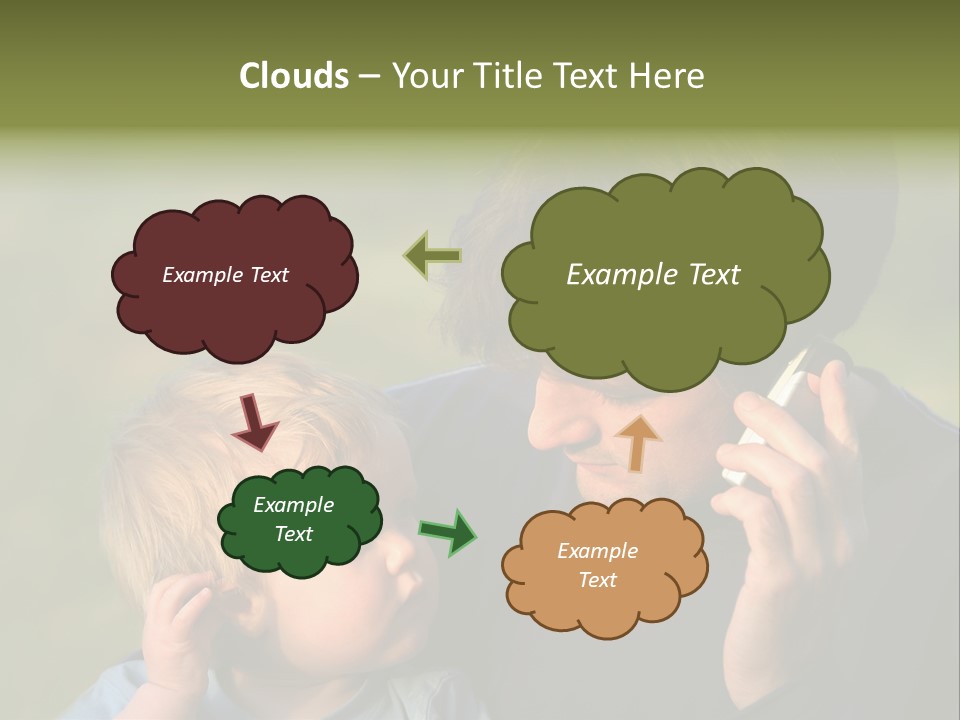 A Young Son Mimics His Father Who Is Talking On His Mobile PowerPoint Template
