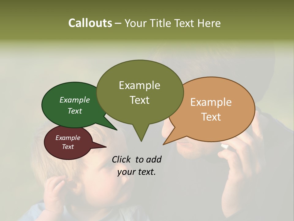 A Young Son Mimics His Father Who Is Talking On His Mobile PowerPoint Template