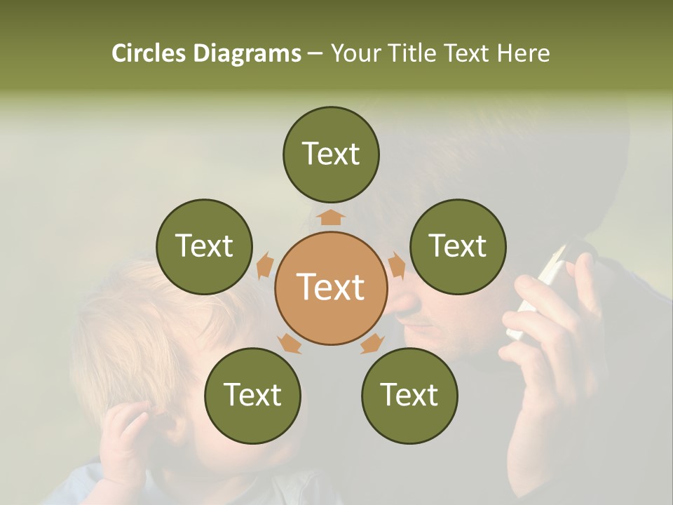 A Young Son Mimics His Father Who Is Talking On His Mobile PowerPoint Template