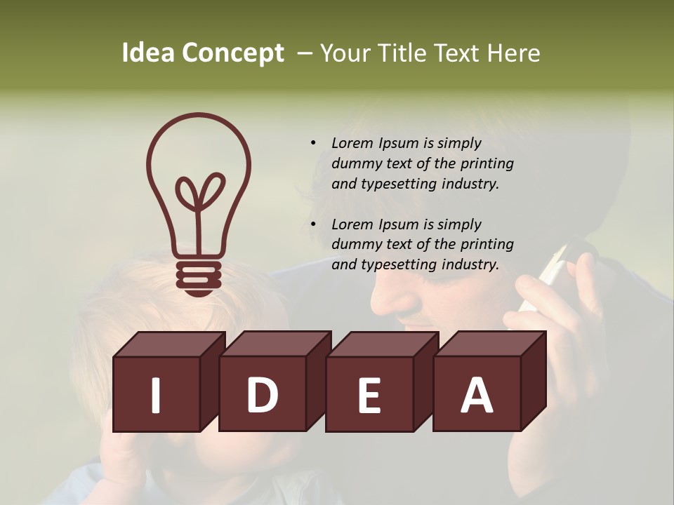 A Young Son Mimics His Father Who Is Talking On His Mobile PowerPoint Template