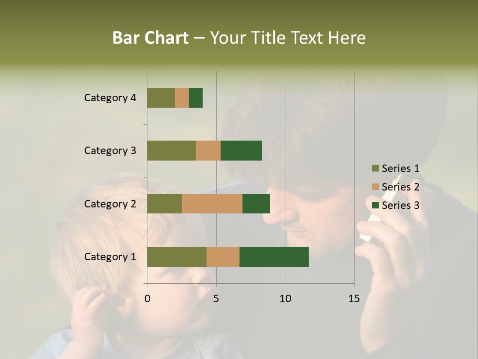 A Young Son Mimics His Father Who Is Talking On His Mobile PowerPoint Template