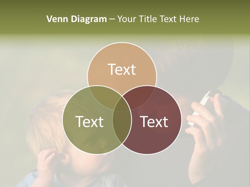 A Young Son Mimics His Father Who Is Talking On His Mobile PowerPoint Template
