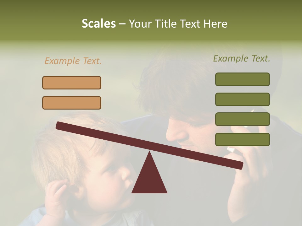 A Young Son Mimics His Father Who Is Talking On His Mobile PowerPoint Template