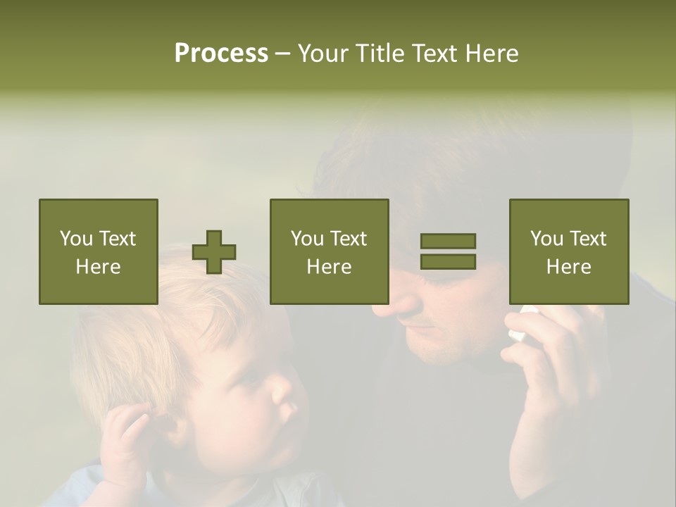 A Young Son Mimics His Father Who Is Talking On His Mobile PowerPoint Template