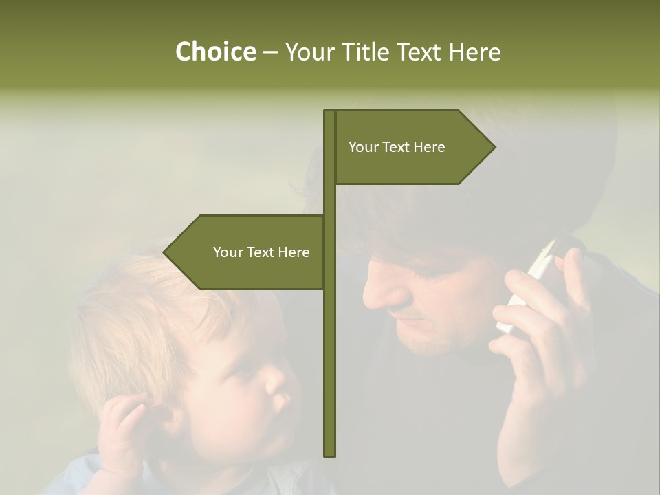 A Young Son Mimics His Father Who Is Talking On His Mobile PowerPoint Template