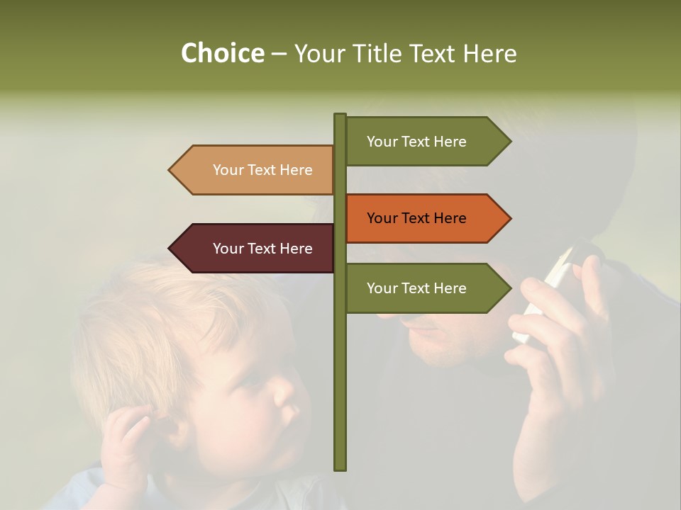 A Young Son Mimics His Father Who Is Talking On His Mobile PowerPoint Template