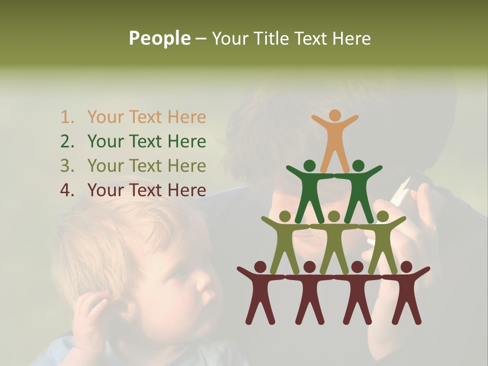 A Young Son Mimics His Father Who Is Talking On His Mobile PowerPoint Template