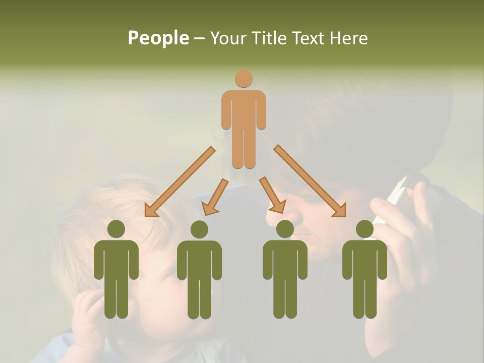 A Young Son Mimics His Father Who Is Talking On His Mobile PowerPoint Template