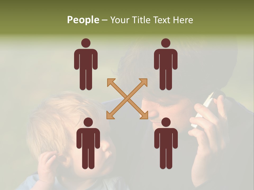 A Young Son Mimics His Father Who Is Talking On His Mobile PowerPoint Template