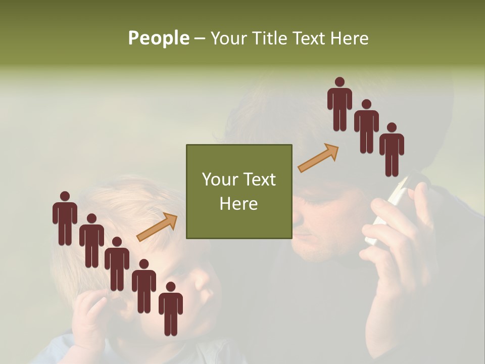 A Young Son Mimics His Father Who Is Talking On His Mobile PowerPoint Template