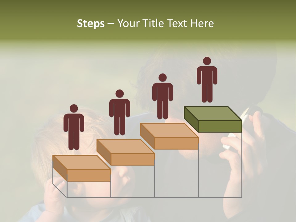 A Young Son Mimics His Father Who Is Talking On His Mobile PowerPoint Template