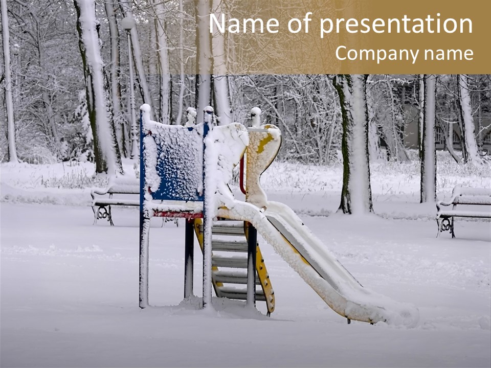 A Slide In The Snow With Trees In The Background PowerPoint Template