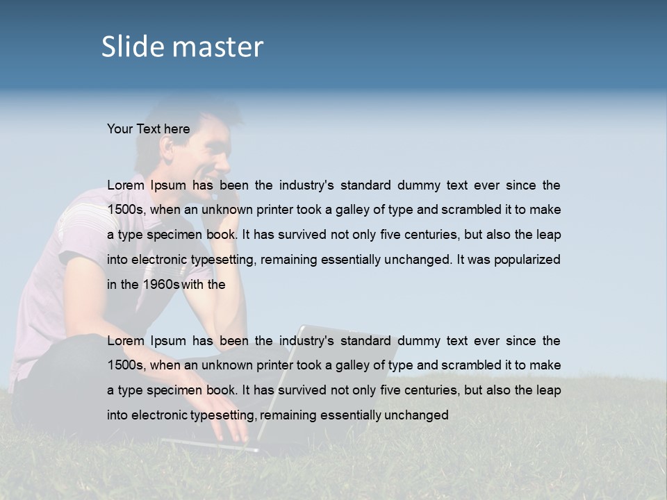 Man Using A Laptop Outdoors PowerPoint Template