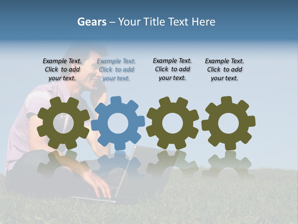 Man Using A Laptop Outdoors PowerPoint Template