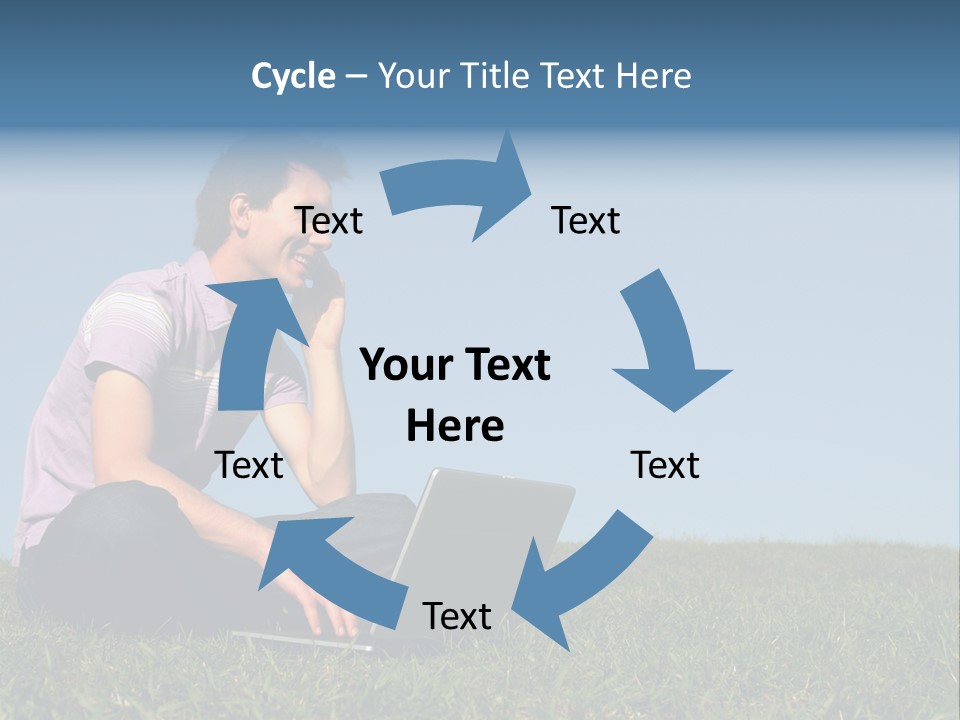 Man Using A Laptop Outdoors PowerPoint Template