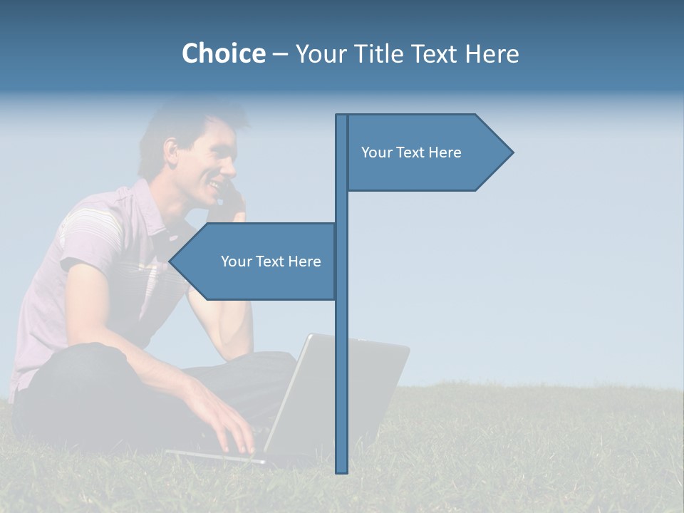 Man Using A Laptop Outdoors PowerPoint Template