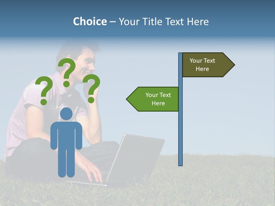 Man Using A Laptop Outdoors PowerPoint Template