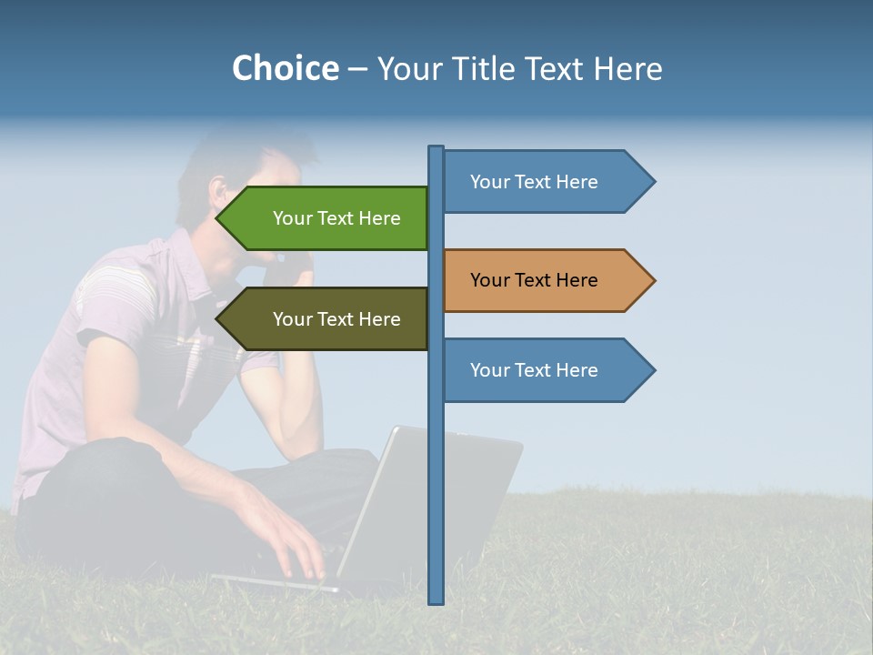 Man Using A Laptop Outdoors PowerPoint Template