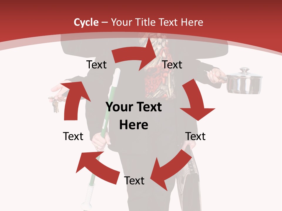 Woman With Six Arms Holding A Mop, Briefcase, Champagne Glasses, Cellphone, Keys And Cooking Pot. PowerPoint Template