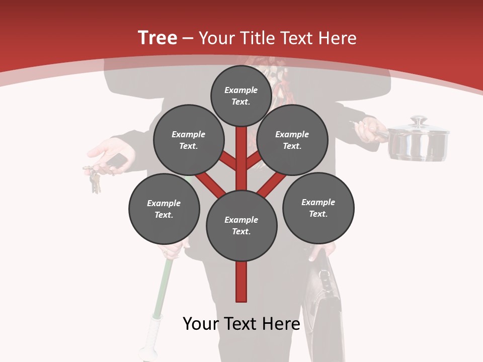 Woman With Six Arms Holding A Mop, Briefcase, Champagne Glasses, Cellphone, Keys And Cooking Pot. PowerPoint Template