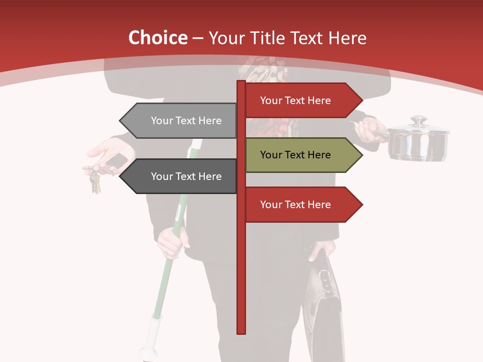 Woman With Six Arms Holding A Mop, Briefcase, Champagne Glasses, Cellphone, Keys And Cooking Pot. PowerPoint Template