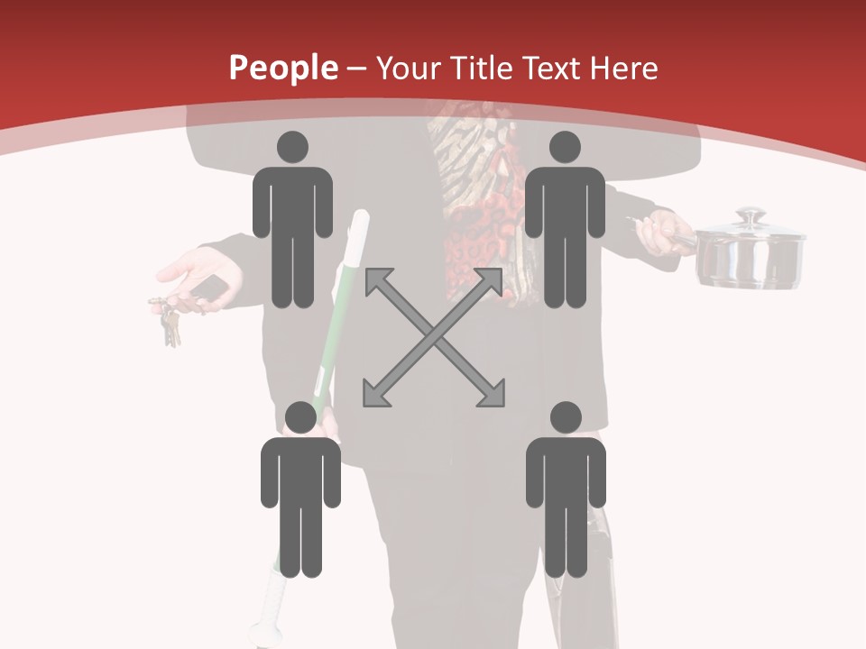 Woman With Six Arms Holding A Mop, Briefcase, Champagne Glasses, Cellphone, Keys And Cooking Pot. PowerPoint Template