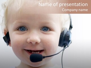 Young Boy Wearing Phone Headset PowerPoint Template