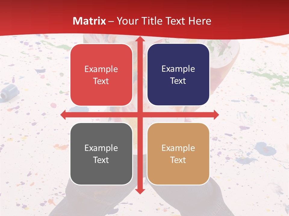 Adorable 3 Year Old Boy Child Covered In Bright Paint. Mess Of Paint On Wall, Floor, And Child. PowerPoint Template