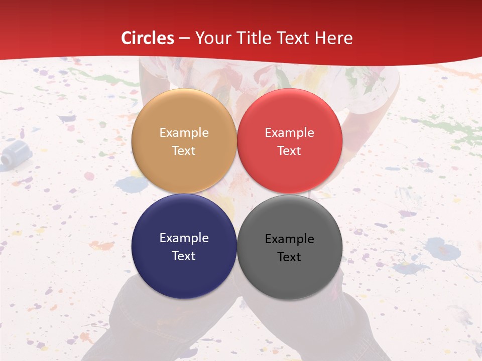 Adorable 3 Year Old Boy Child Covered In Bright Paint. Mess Of Paint On Wall, Floor, And Child. PowerPoint Template