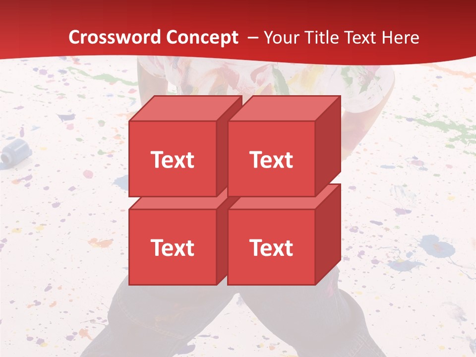 Adorable 3 Year Old Boy Child Covered In Bright Paint. Mess Of Paint On Wall, Floor, And Child. PowerPoint Template