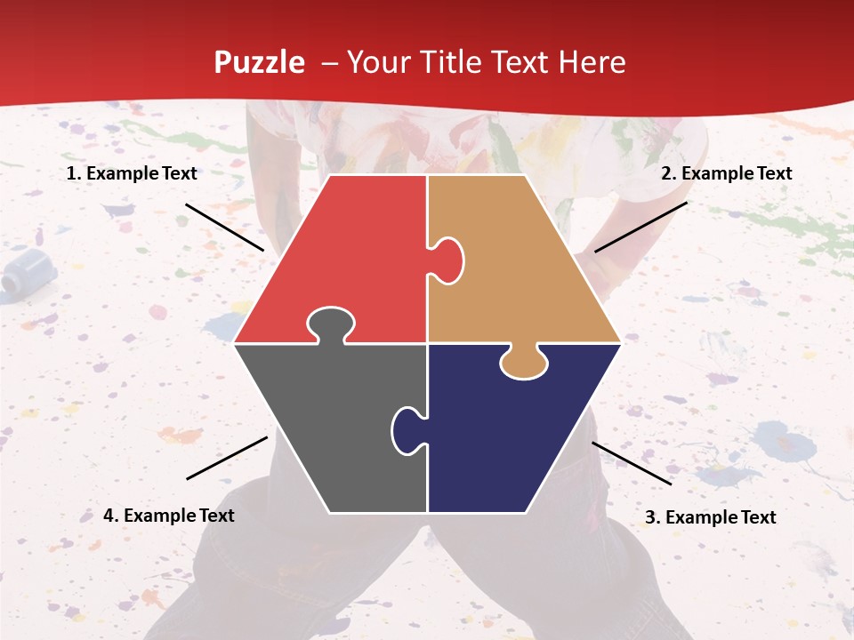 Adorable 3 Year Old Boy Child Covered In Bright Paint. Mess Of Paint On Wall, Floor, And Child. PowerPoint Template