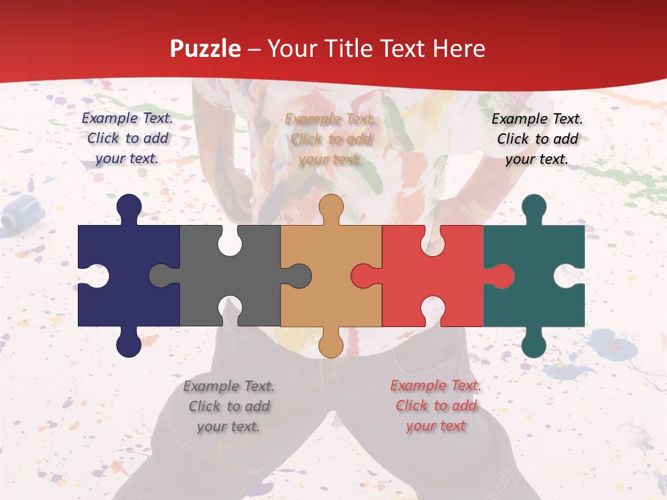 Adorable 3 Year Old Boy Child Covered In Bright Paint. Mess Of Paint On Wall, Floor, And Child. PowerPoint Template