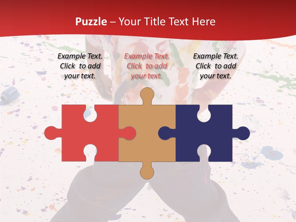 Adorable 3 Year Old Boy Child Covered In Bright Paint. Mess Of Paint On Wall, Floor, And Child. PowerPoint Template