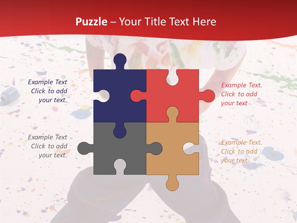 Adorable 3 Year Old Boy Child Covered In Bright Paint. Mess Of Paint On Wall, Floor, And Child. PowerPoint Template