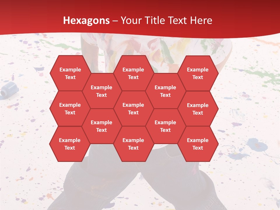 Adorable 3 Year Old Boy Child Covered In Bright Paint. Mess Of Paint On Wall, Floor, And Child. PowerPoint Template