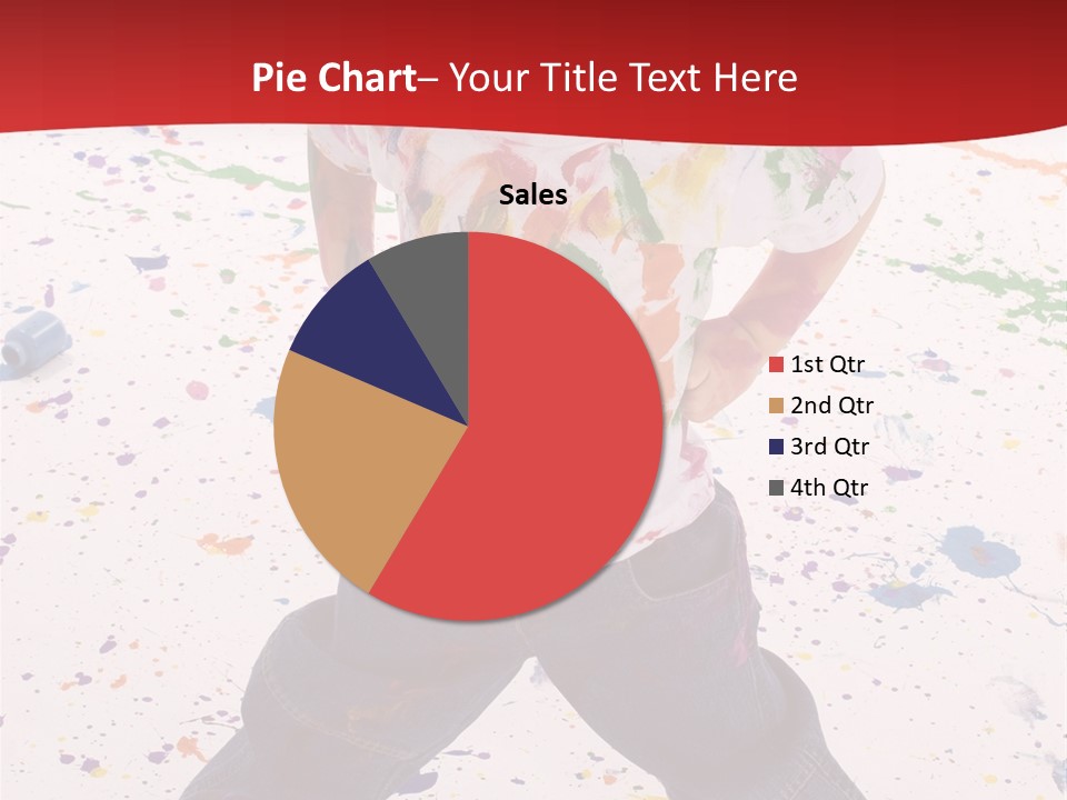 Adorable 3 Year Old Boy Child Covered In Bright Paint. Mess Of Paint On Wall, Floor, And Child. PowerPoint Template