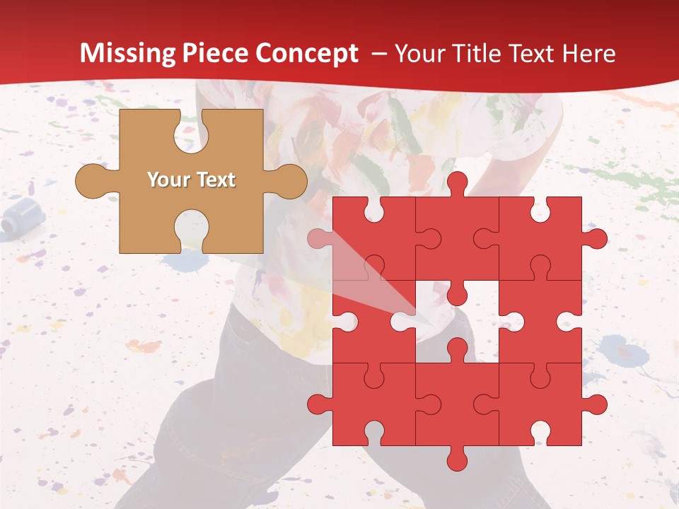 Adorable 3 Year Old Boy Child Covered In Bright Paint. Mess Of Paint On Wall, Floor, And Child. PowerPoint Template