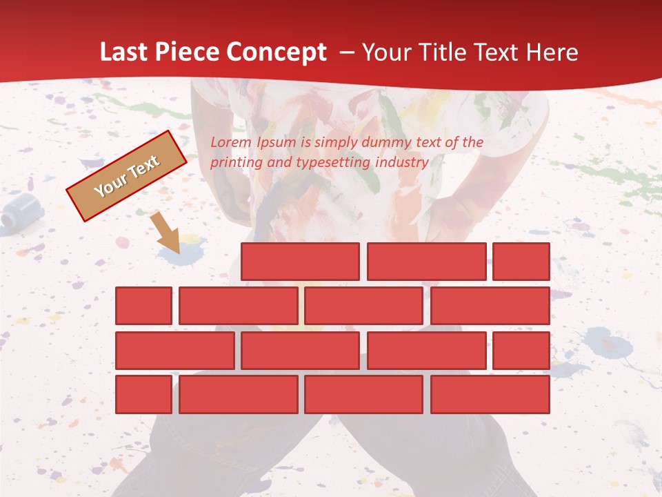 Adorable 3 Year Old Boy Child Covered In Bright Paint. Mess Of Paint On Wall, Floor, And Child. PowerPoint Template