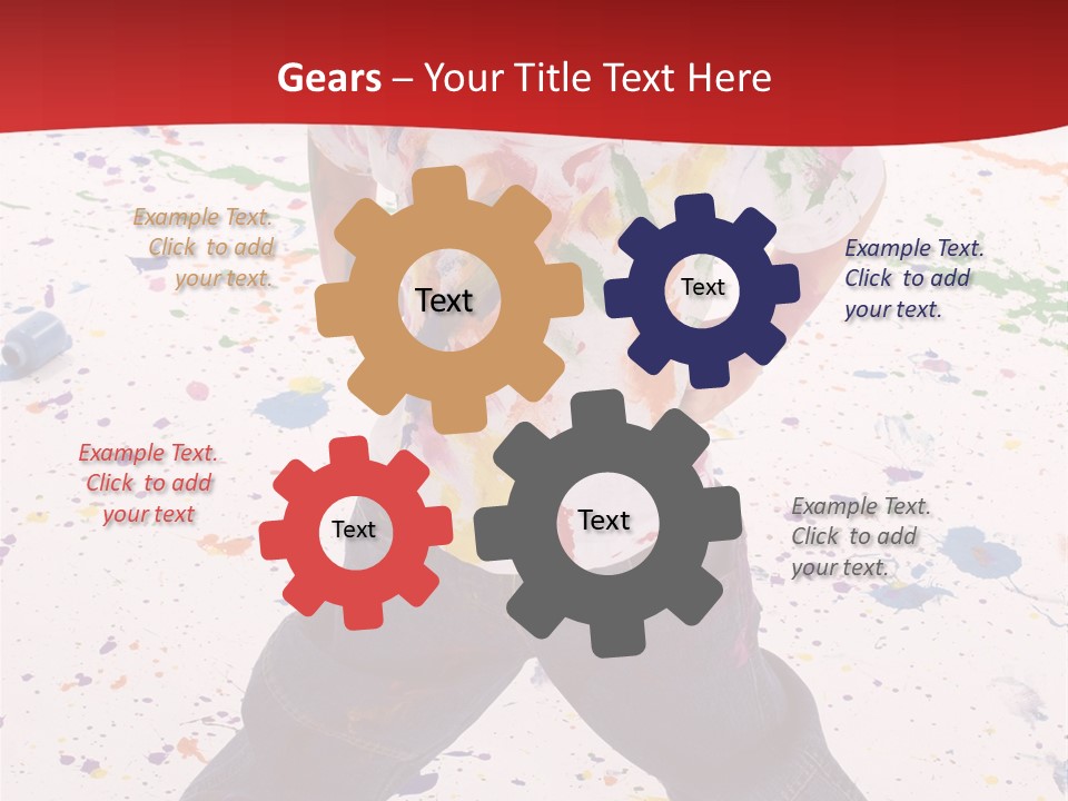 Adorable 3 Year Old Boy Child Covered In Bright Paint. Mess Of Paint On Wall, Floor, And Child. PowerPoint Template