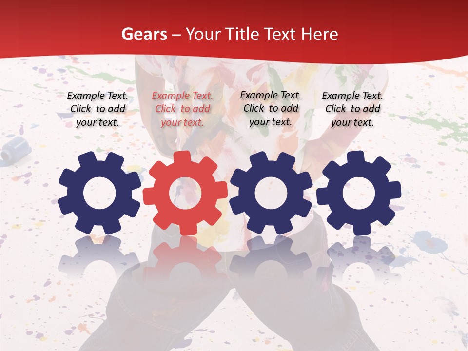 Adorable 3 Year Old Boy Child Covered In Bright Paint. Mess Of Paint On Wall, Floor, And Child. PowerPoint Template