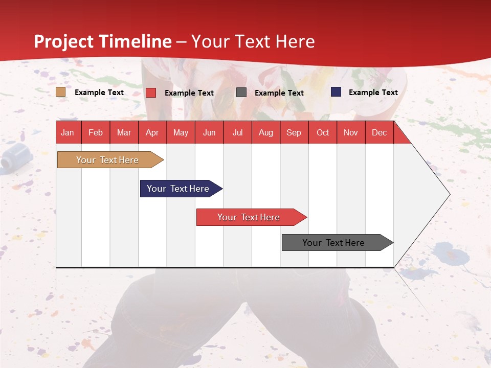 Adorable 3 Year Old Boy Child Covered In Bright Paint. Mess Of Paint On Wall, Floor, And Child. PowerPoint Template