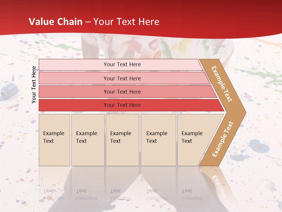 Adorable 3 Year Old Boy Child Covered In Bright Paint. Mess Of Paint On Wall, Floor, And Child. PowerPoint Template