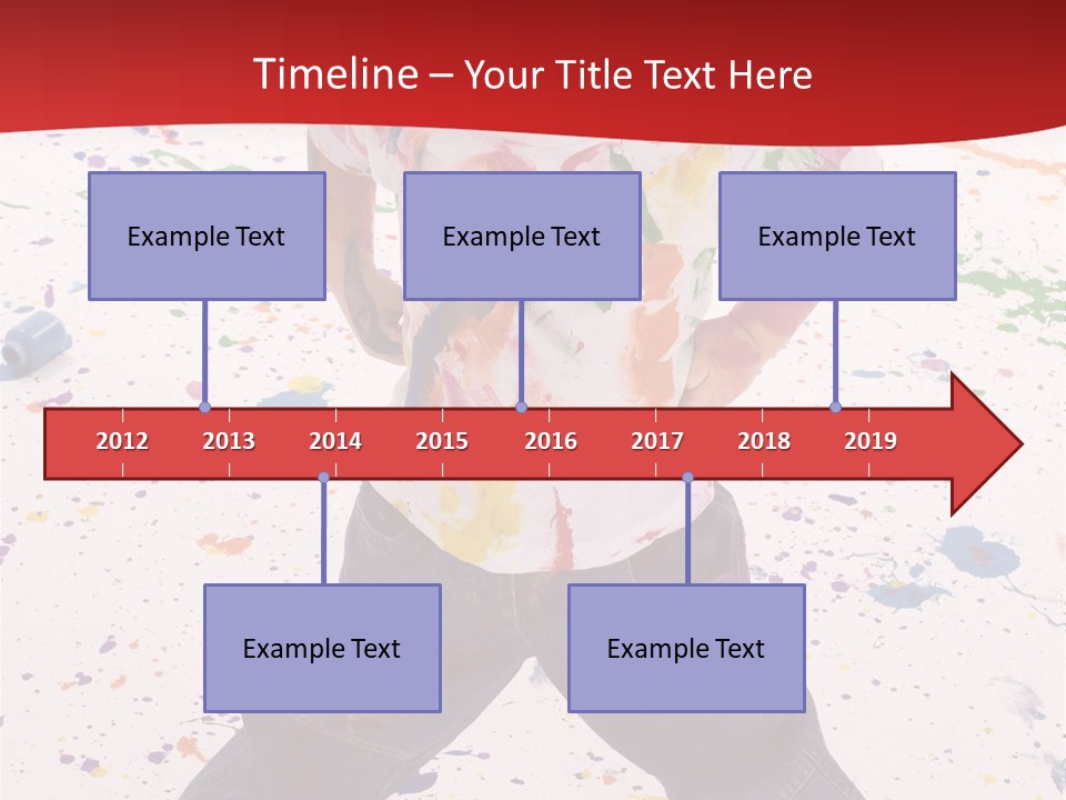 Adorable 3 Year Old Boy Child Covered In Bright Paint. Mess Of Paint On Wall, Floor, And Child. PowerPoint Template