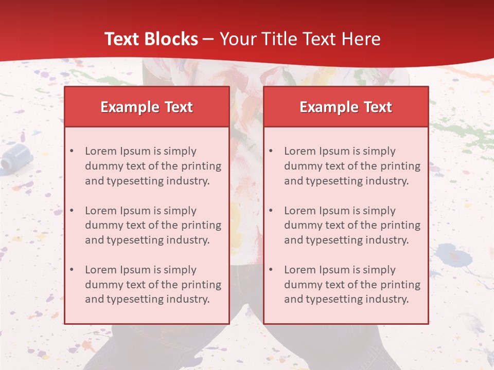 Adorable 3 Year Old Boy Child Covered In Bright Paint. Mess Of Paint On Wall, Floor, And Child. PowerPoint Template