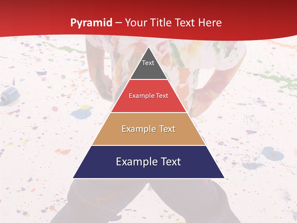 Adorable 3 Year Old Boy Child Covered In Bright Paint. Mess Of Paint On Wall, Floor, And Child. PowerPoint Template