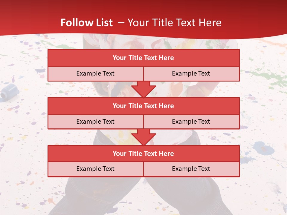 Adorable 3 Year Old Boy Child Covered In Bright Paint. Mess Of Paint On Wall, Floor, And Child. PowerPoint Template