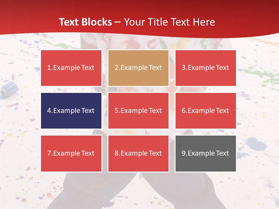 Adorable 3 Year Old Boy Child Covered In Bright Paint. Mess Of Paint On Wall, Floor, And Child. PowerPoint Template