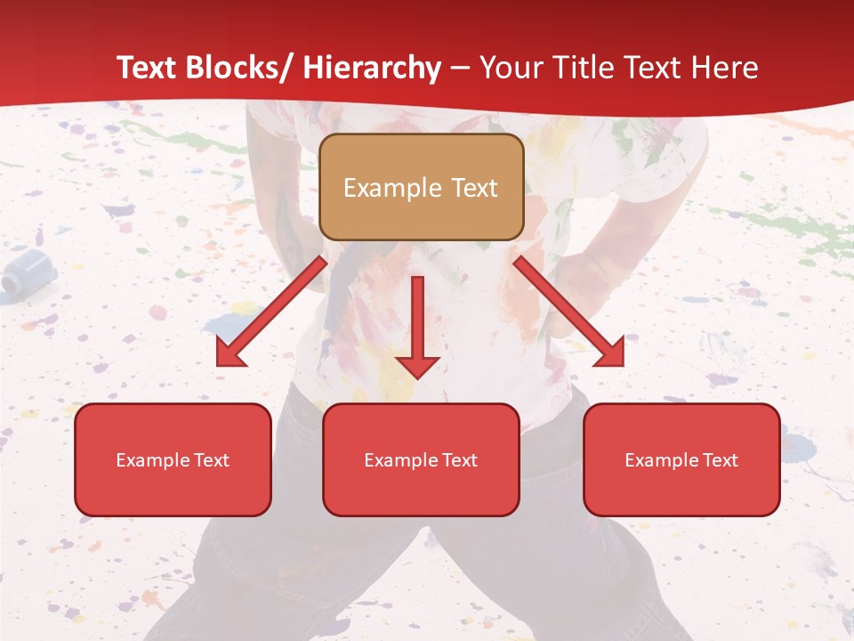 Adorable 3 Year Old Boy Child Covered In Bright Paint. Mess Of Paint On Wall, Floor, And Child. PowerPoint Template