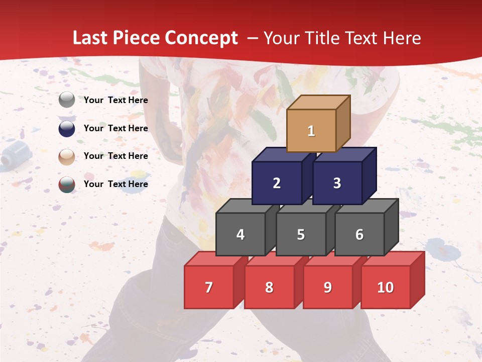 Adorable 3 Year Old Boy Child Covered In Bright Paint. Mess Of Paint On Wall, Floor, And Child. PowerPoint Template